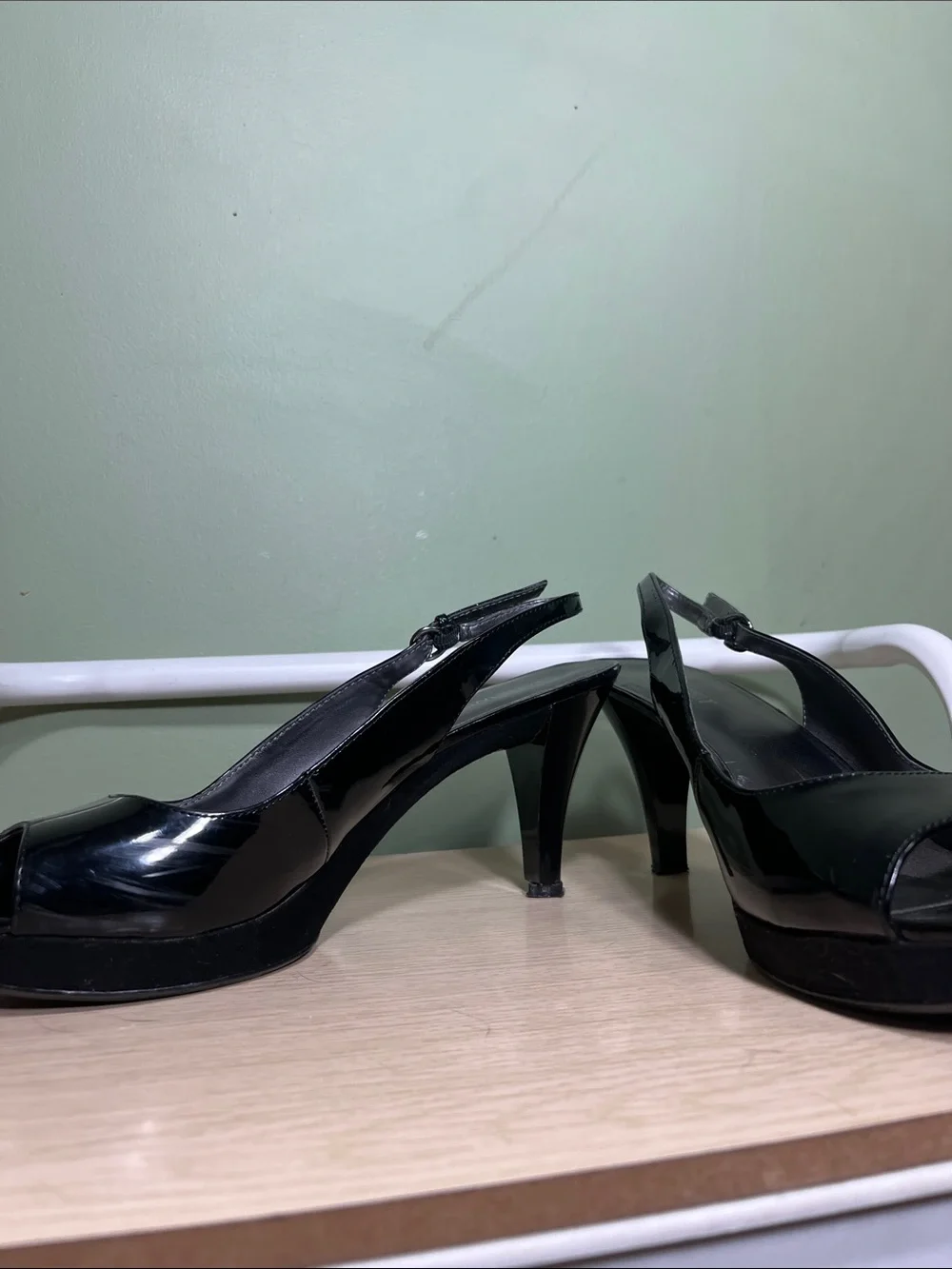 Nine West Black Patent Slingback Peep Toe Heels